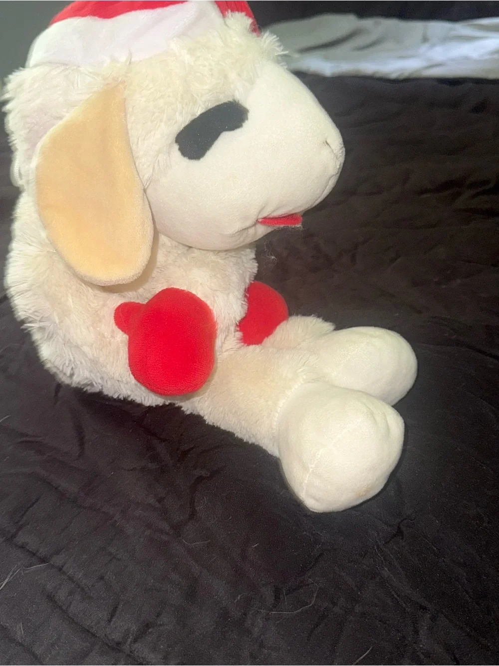 Plush Cream & Red Dog Squeaky Toy - Soft Lamb Design